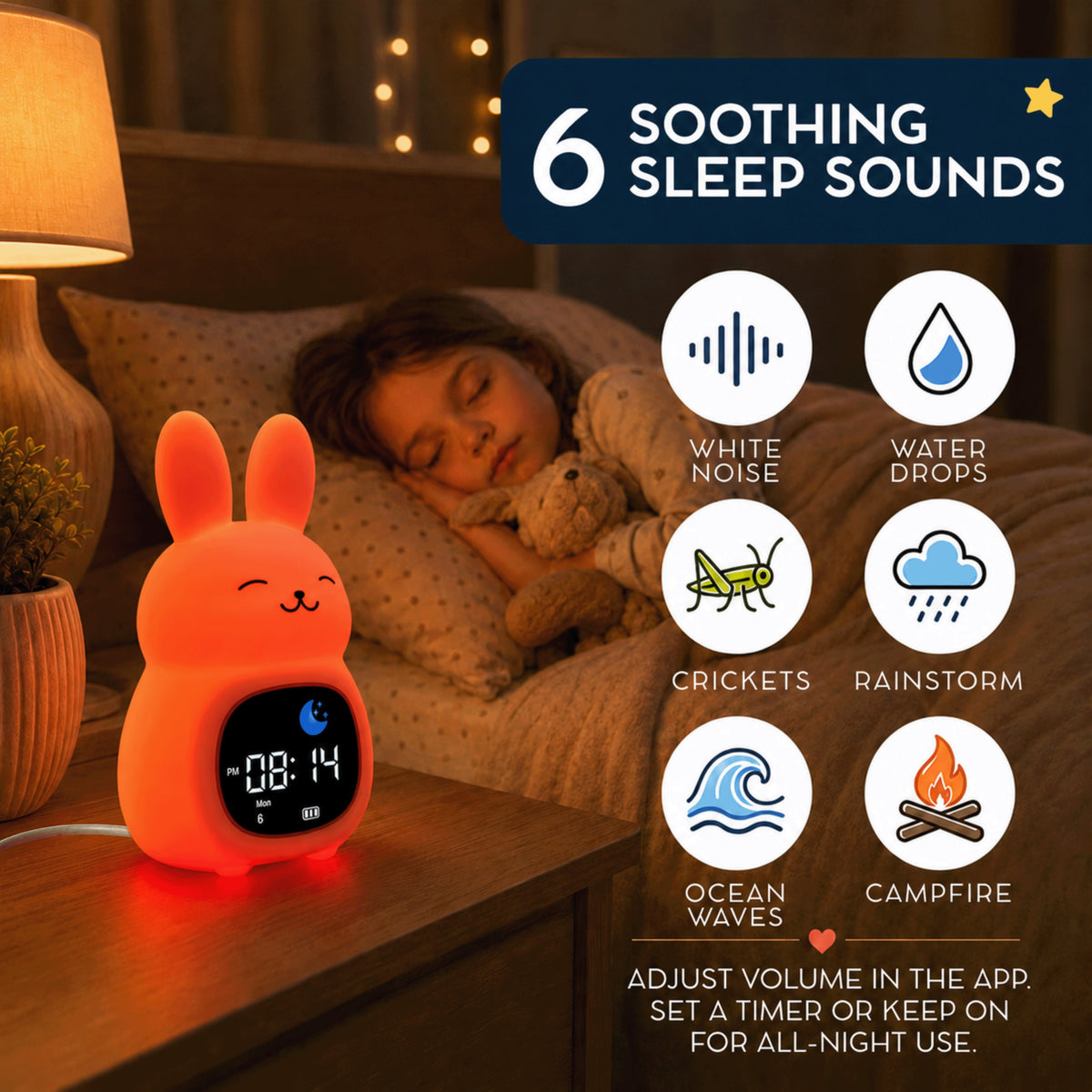 Go & Glow Bunny – 3-in-1 Alarm Clock, Nightlight & Sound Machine