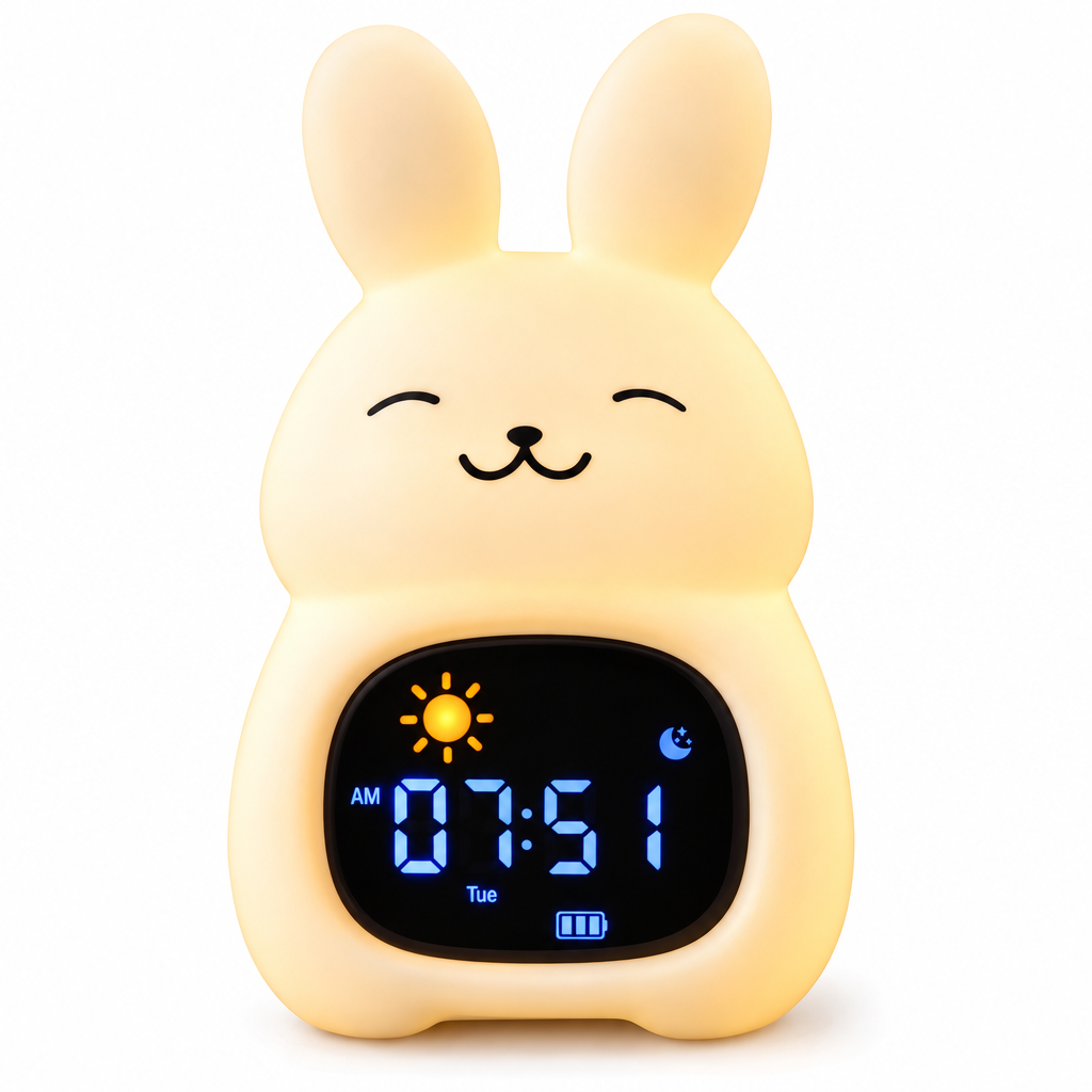 a picture of Bubbles the Bunny, the Bumble & Bright 3-in-1 Alarm Clock for kids from the Go & Glow Friends collection.