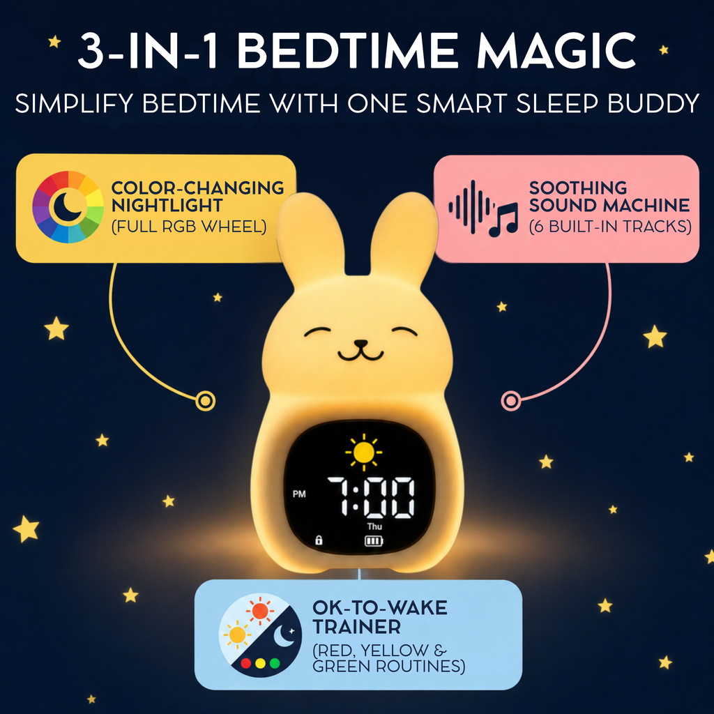 Go & Glow Bunny – 3-in-1 Alarm Clock, Nightlight & Sound Machine