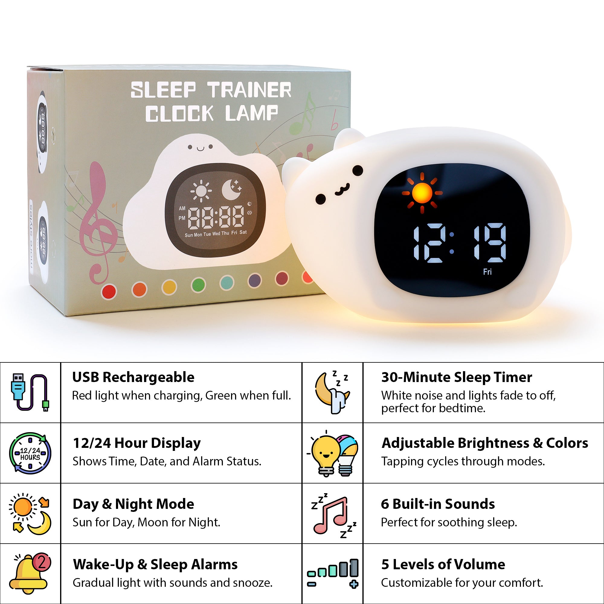 The Bright Basics Nightlight & Alarm Clock - Cat
