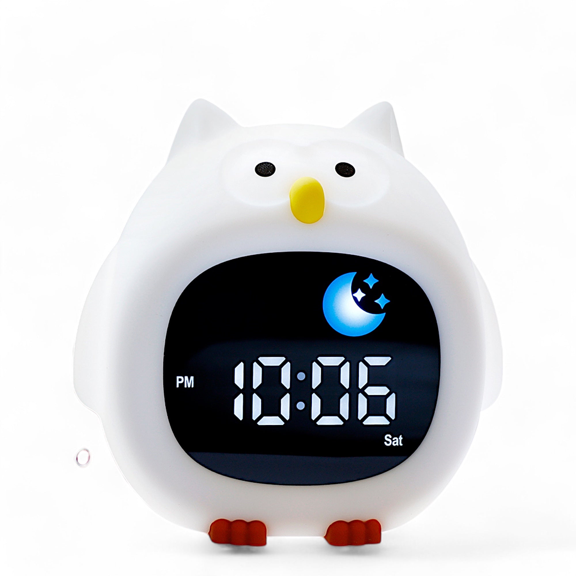 Friendly owl-shaped OK To Wake Clock, a cute alarm clock for kids.