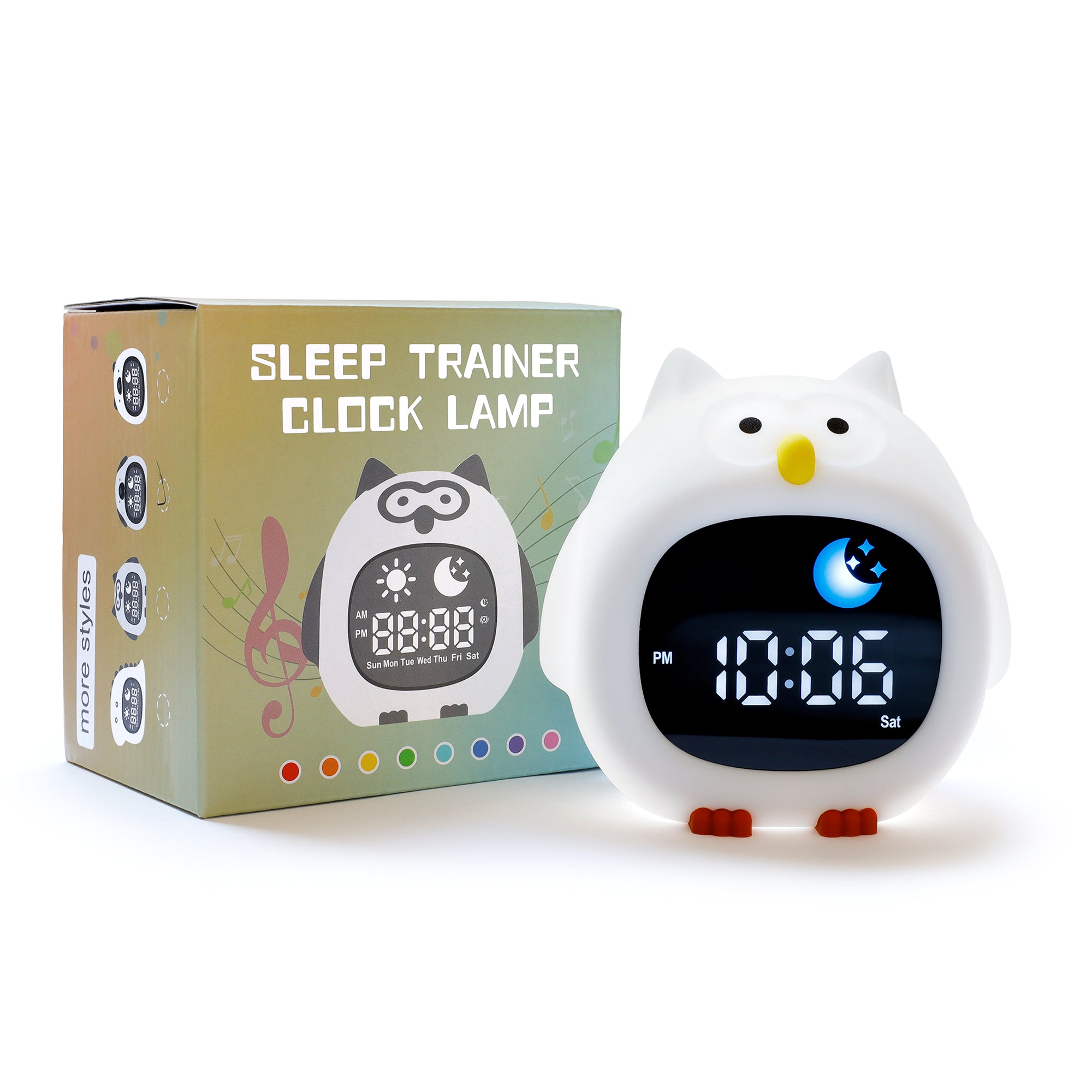 Friendly owl-shaped OK To Wake Clock, a cute alarm clock for kids.